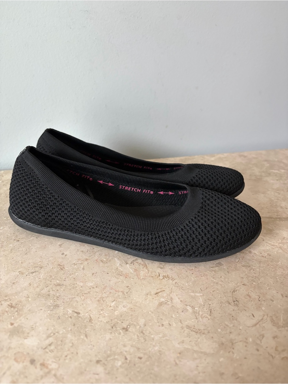 Skechers Knit Ballet Flat Women’s 10 Black Air-Cooled Memory Foam Slip-On Shoes